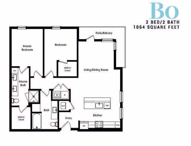 2 Beds • 2 Bath floor plan